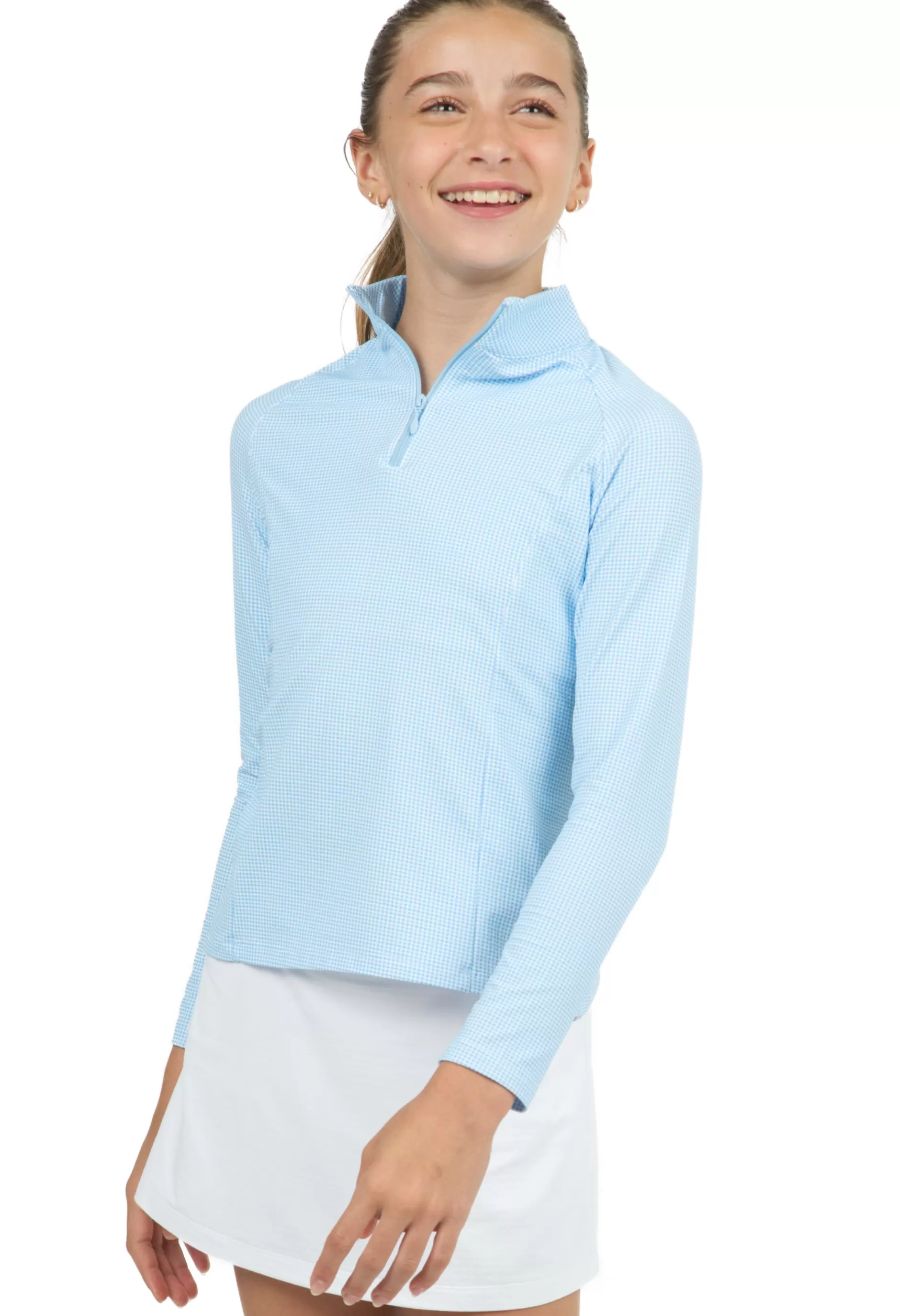 Youth Mini Check Print Long Sleeve Mock Neck Top 10754G^IBKUL Flash Sale
