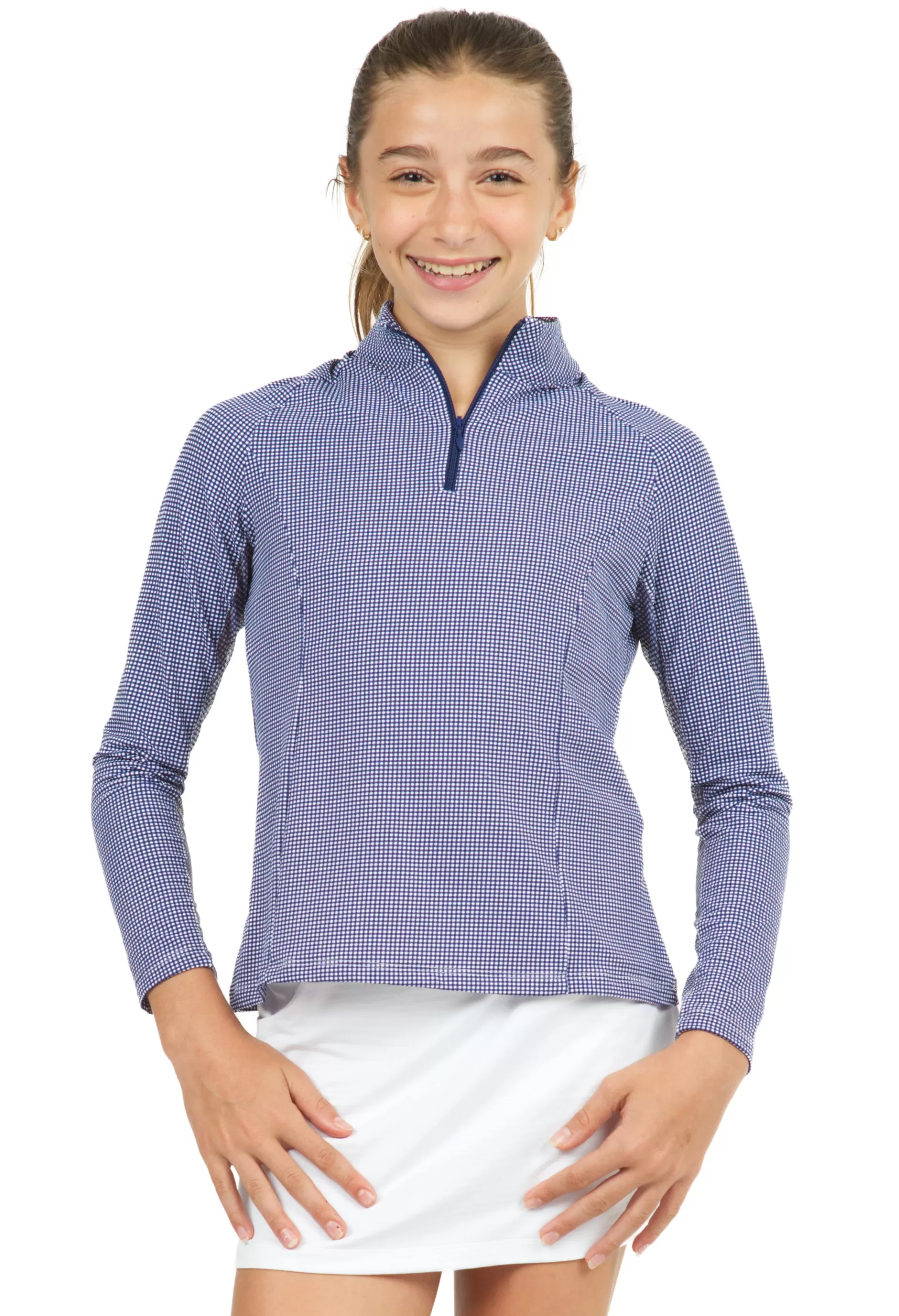 Youth Mini Check Print Long Sleeve Mock Neck Top 10754G^IBKUL Flash Sale